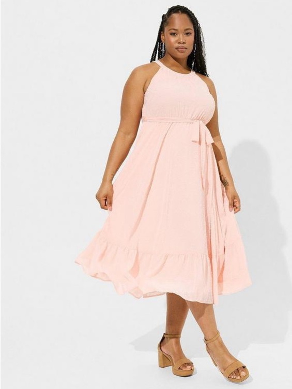 Torrid Tea Length Clip Dot Hi Neck Tiered Dress NWT size 2
